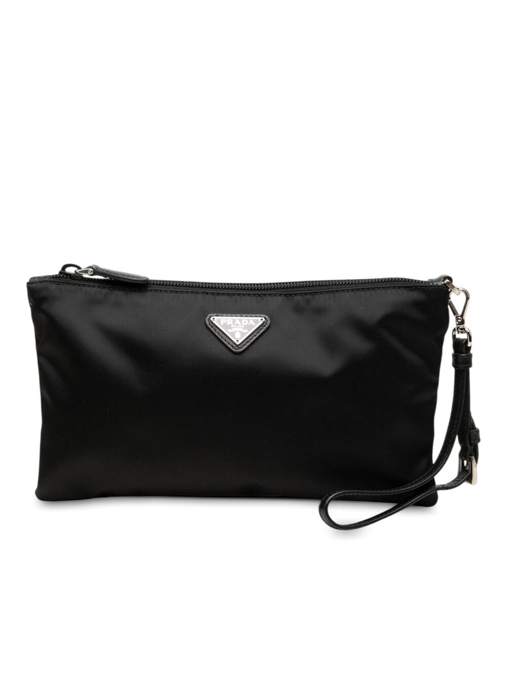 Prada Saffiano Trimmed Tessuto Wristlet #374450P42B